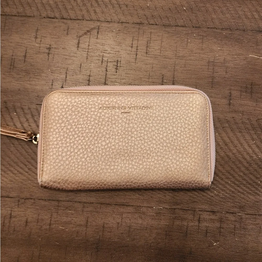 Adrienne Vittadini gold Wristlet Clutch Bag Zip Pouch